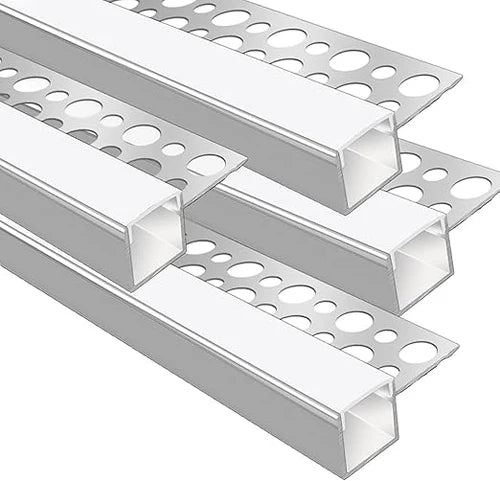 Double-Sided Plaster-in Drywall LED Aluminum Channels– Fit for 1 to 20mm LED Strip | Silver | Milky White Cover | 1 / 2 / 3 Meter | Silver | Milky White Cover | 50 / 100 -Pack