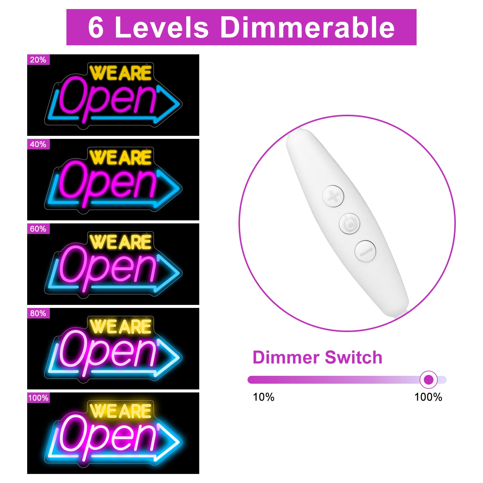 WE ARE OPEN Neon Sign – USB Powered | 16×8 inch (41×20 cm) | Arrow Shape LED Window Sign | 3 Color Combos for Storefront Display