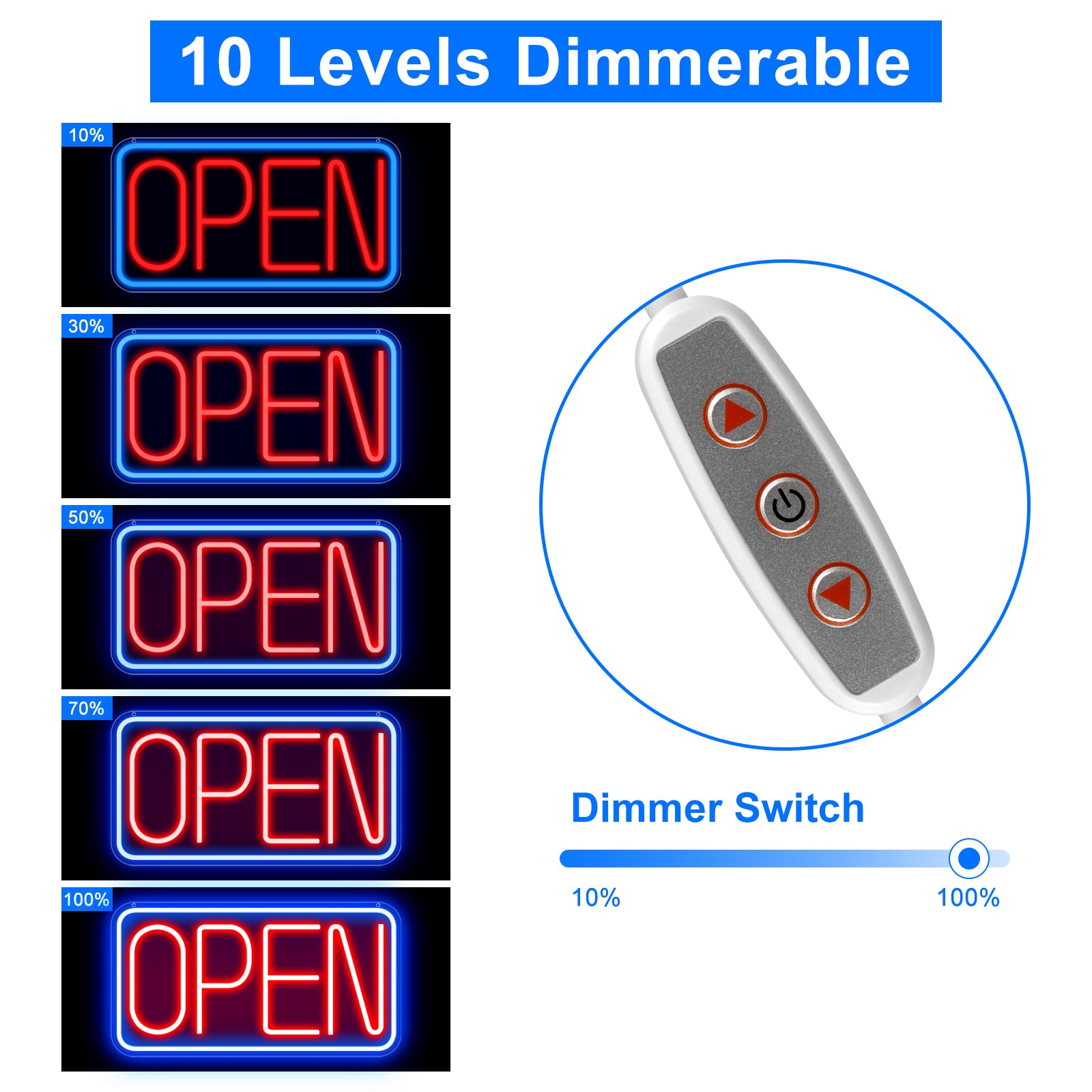 Enseigne néon OPEN – Alimentation USB | 44 x 24 cm | 6 couleurs disponibles | Suspension LED pour vitrine