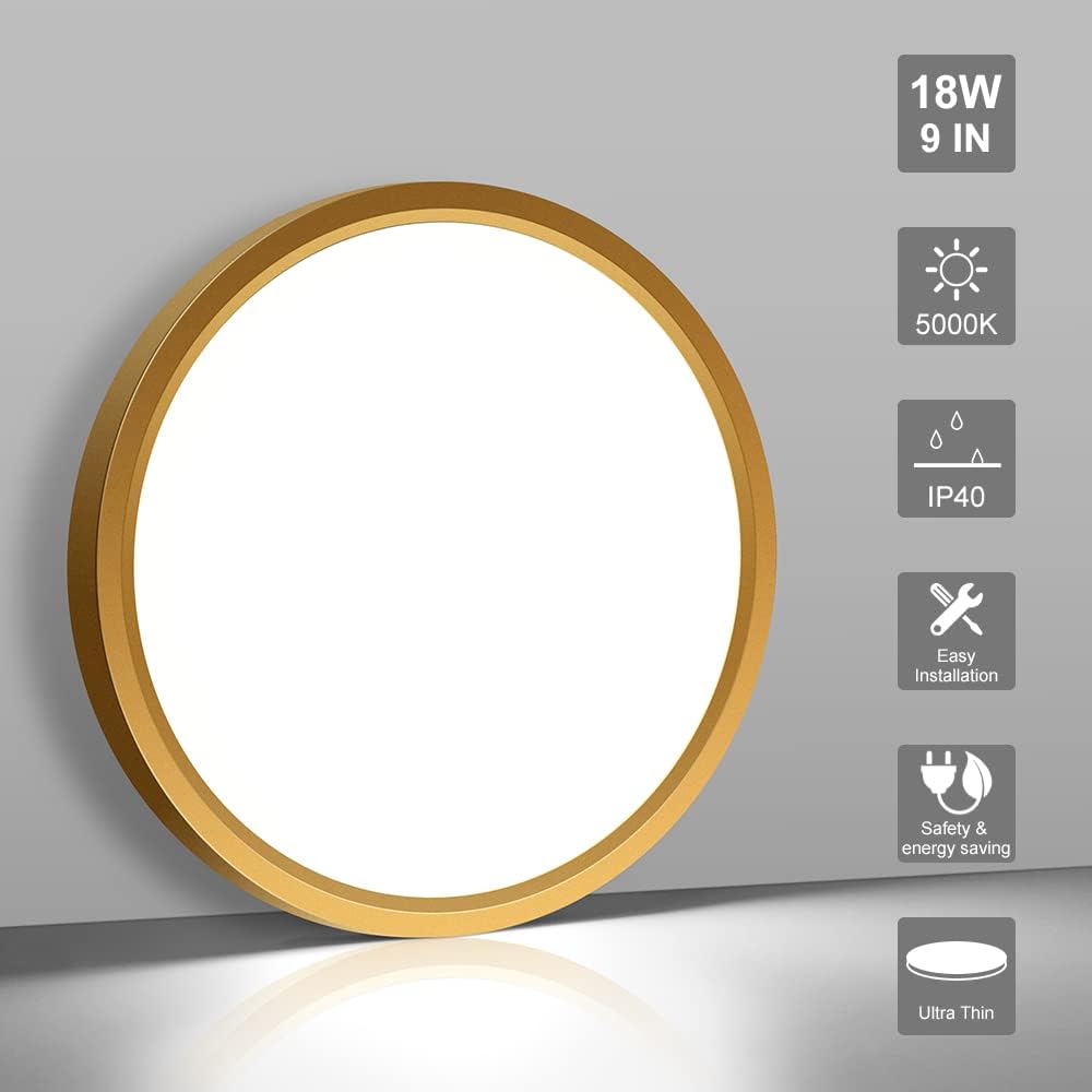 Plafonnier LED rond AC 110–130 V – Doré – Options 18 W/24 W/32 W – 3 000 K/4 500 K/5 000 K/6 500 K – Plafonnier encastré – Stock local (États-Unis)