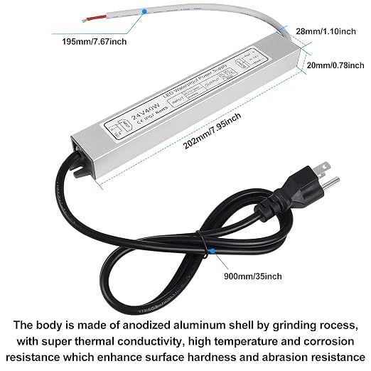 24V Waterproof LED Power Supply 30W–300W, 90–265V Input, Single/Dual Wire Output, Aluminum Housing, Outdoor LED Driver, CE/RoHS/FCC — US/UK/EU Plug & Wire Leads Options