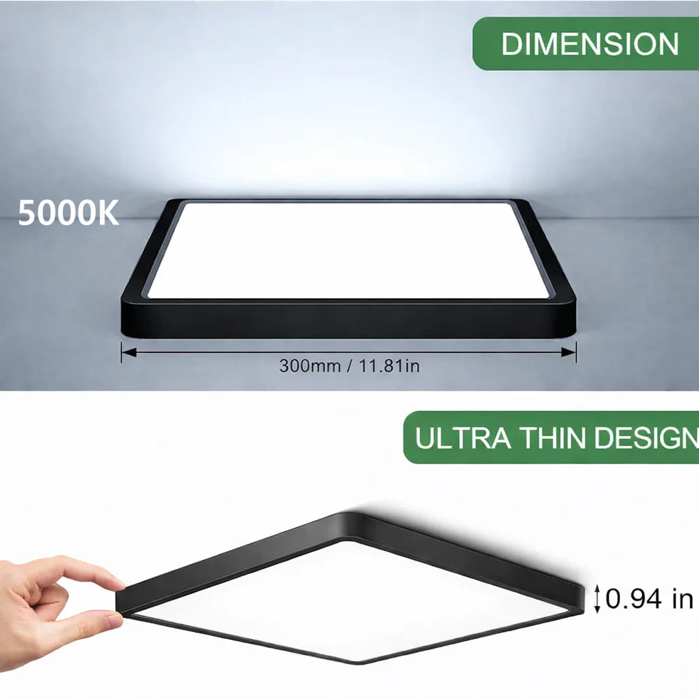 9 Inch Square LED Ceiling Light – 18W – Black – 3000K / 4500K / 5000K / 6500K – Flush Mount Ceiling Light for Home & Apartment Lighting – Local Stock (US)