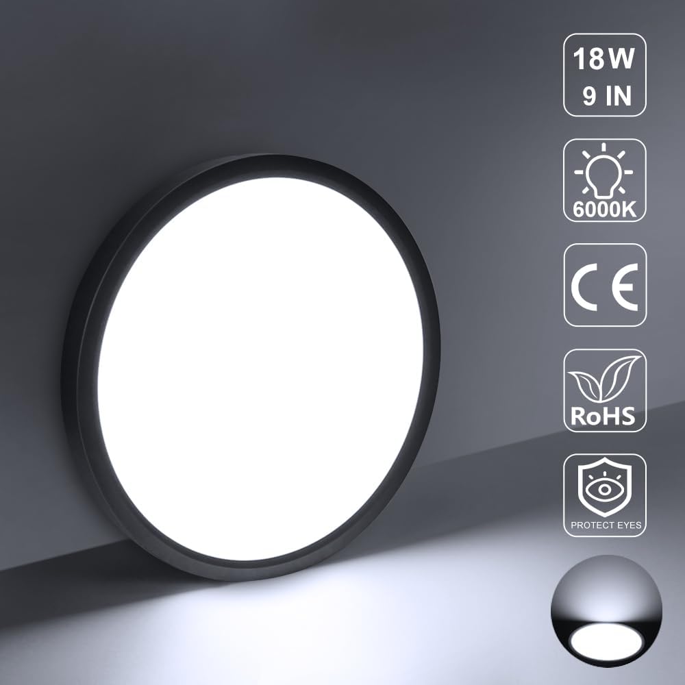 15.7 Inch Round LED Ceiling Light – 32W – Black – 3000K / 4500K / 5000K / 6500K – Flush Mount Ceiling Light for Home & Apartment Lighting – Local Stock (US/UK)