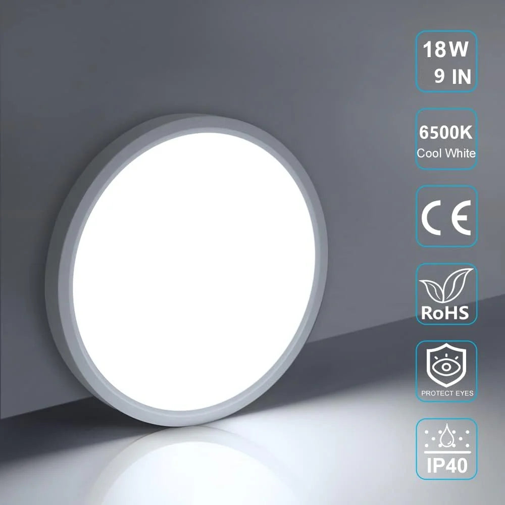 9 Inch Round LED Ceiling Light – 18W – White – 3000K / 4500K / 5000K / 6500K – Flush Mount Ceiling Light – Local Stock (UK/US)