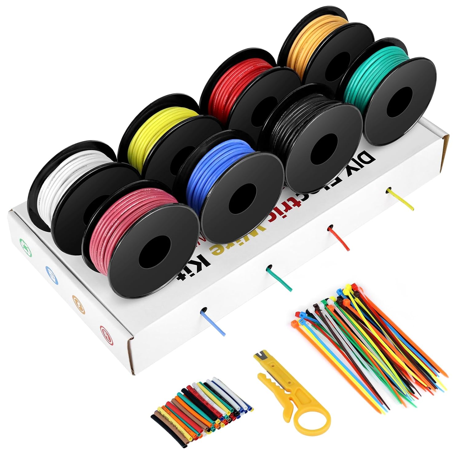 24 AWG Stranded Copper Wire Kit, Silicone Electrical Hook Up Cable, 3m–15m Each Roll × 8 Colors, Flexible Heat Resistant Wire Spools for Electronics, Arduino, LED, RC, DIY Projects