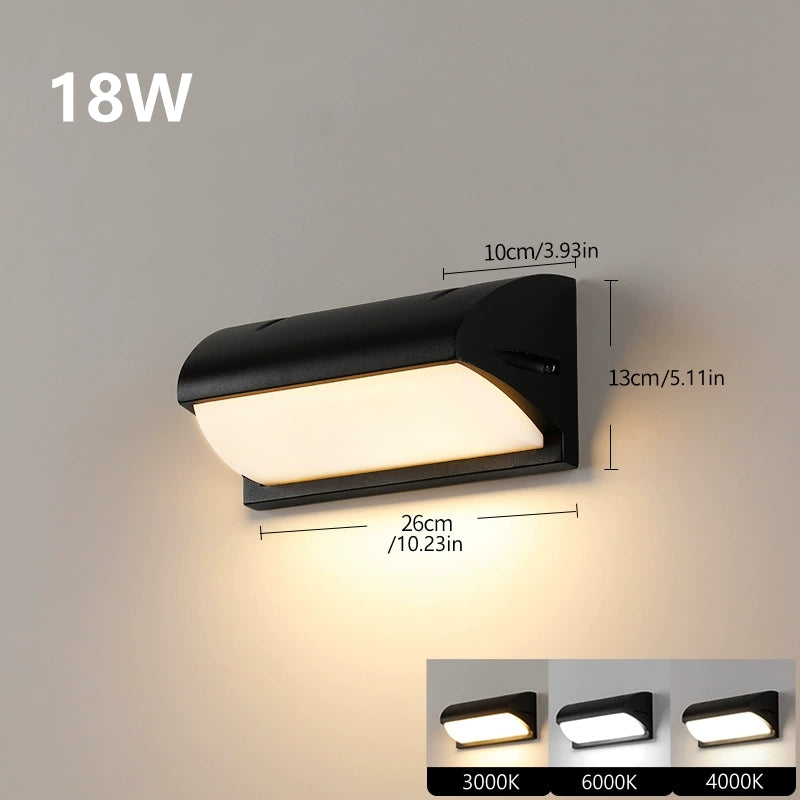 Curved Shield Waterproof LED Wall Light – 18W | 3000K / 4000K / 6000K | Black Housing | Up & Down Outdoor Wall Sconce for Porch, Garden, Balcony & Indoor Decoration | Aluminum Housing | IP65 | 2-Pack