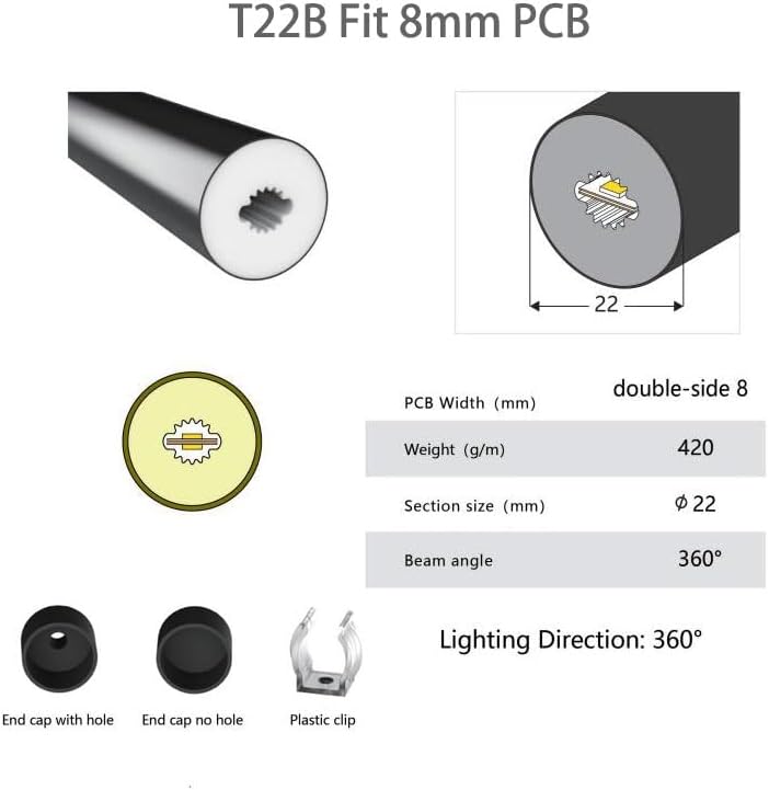 Neon Light Housing – S22D | ⏀22mm Silicone LED Channel System | IP67 Waterproof | 6mm PCB Width | 164FT/50M