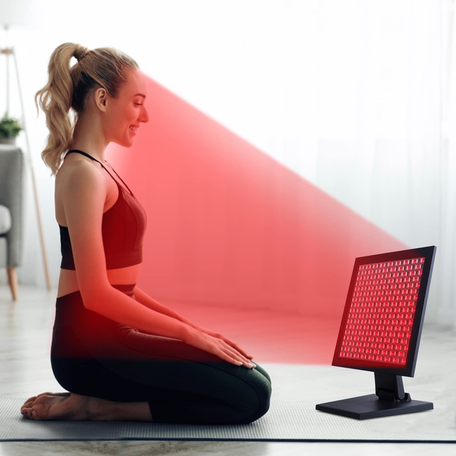 50W Infrared Therapy Lamp – Red Light 655–665nm & IR 850–860nm | Dimmable & Timer | AC100–240V | Aluminum Alloy + PC Cover | for Skin Beauty, Muscle | Blue Stand / Desktop Stand | Included Controller, Protective Goggles | US / EU / UK / AU Plug