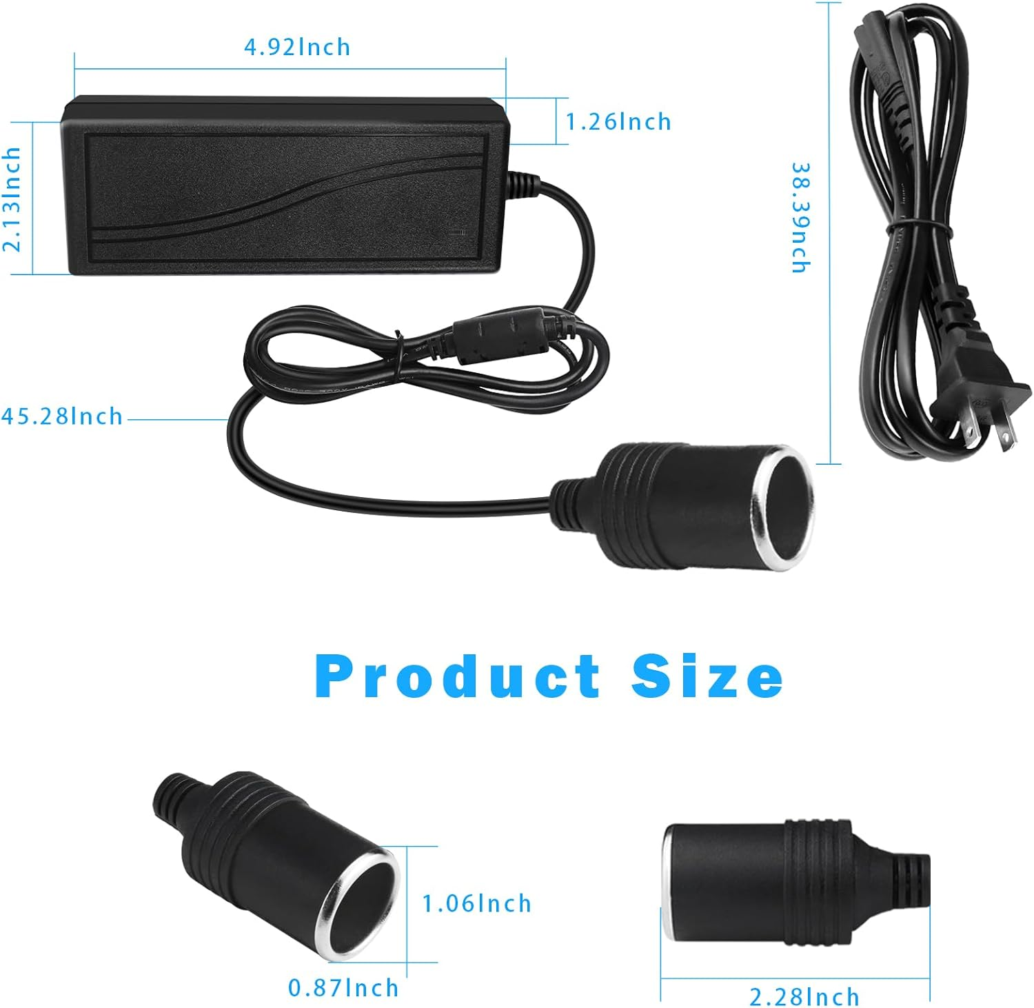 DC 12 V Zigarettenanzünder-Tischnetzteiladapter 60 W–120 W, AC 100–240 V Eingang, Konvertertransformator mit US/UK-Stecker – für Autozubehör, Luftpumpe, Kühler und Elektronik