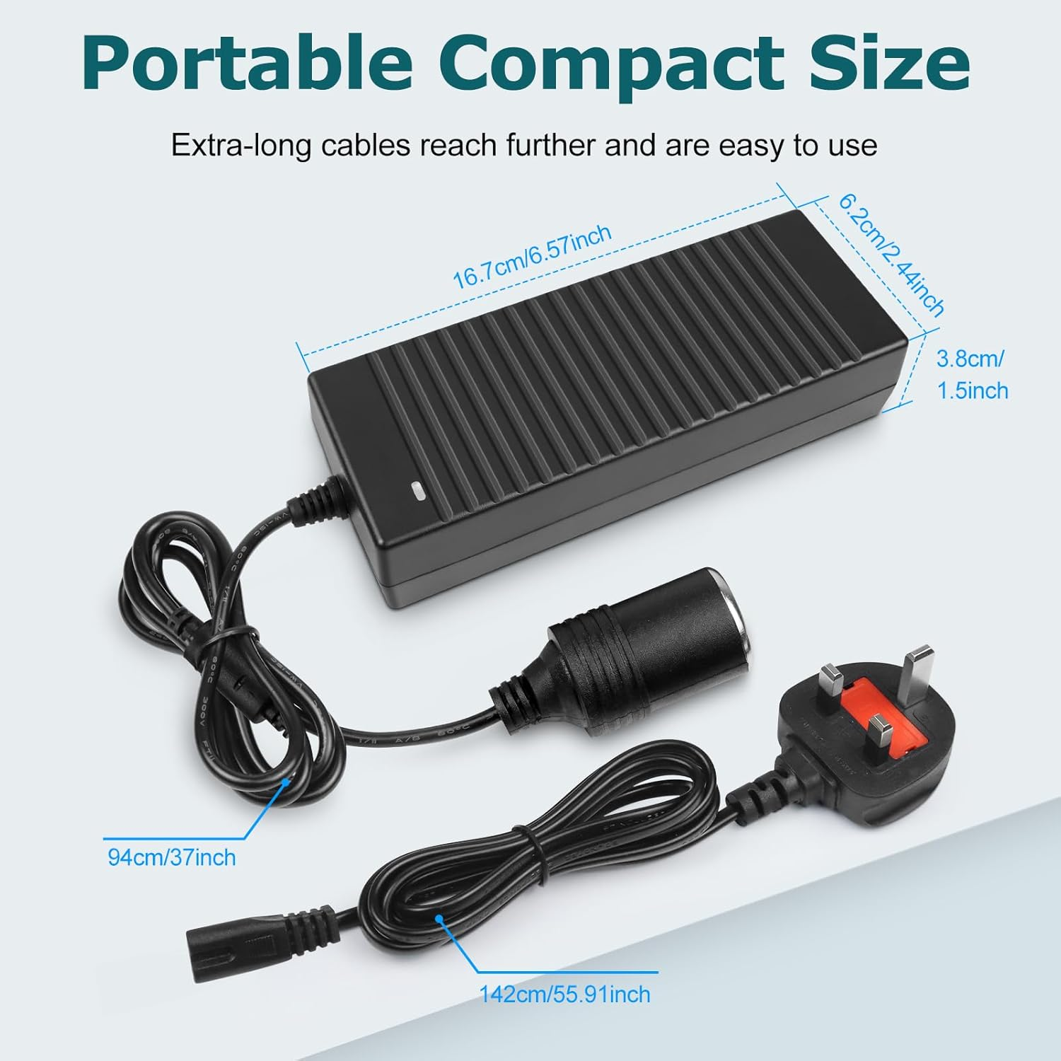 DC 12 V Zigarettenanzünder-Tischnetzteiladapter 60 W–120 W, AC 100–240 V Eingang, Konvertertransformator mit US/UK-Stecker – für Autozubehör, Luftpumpe, Kühler und Elektronik