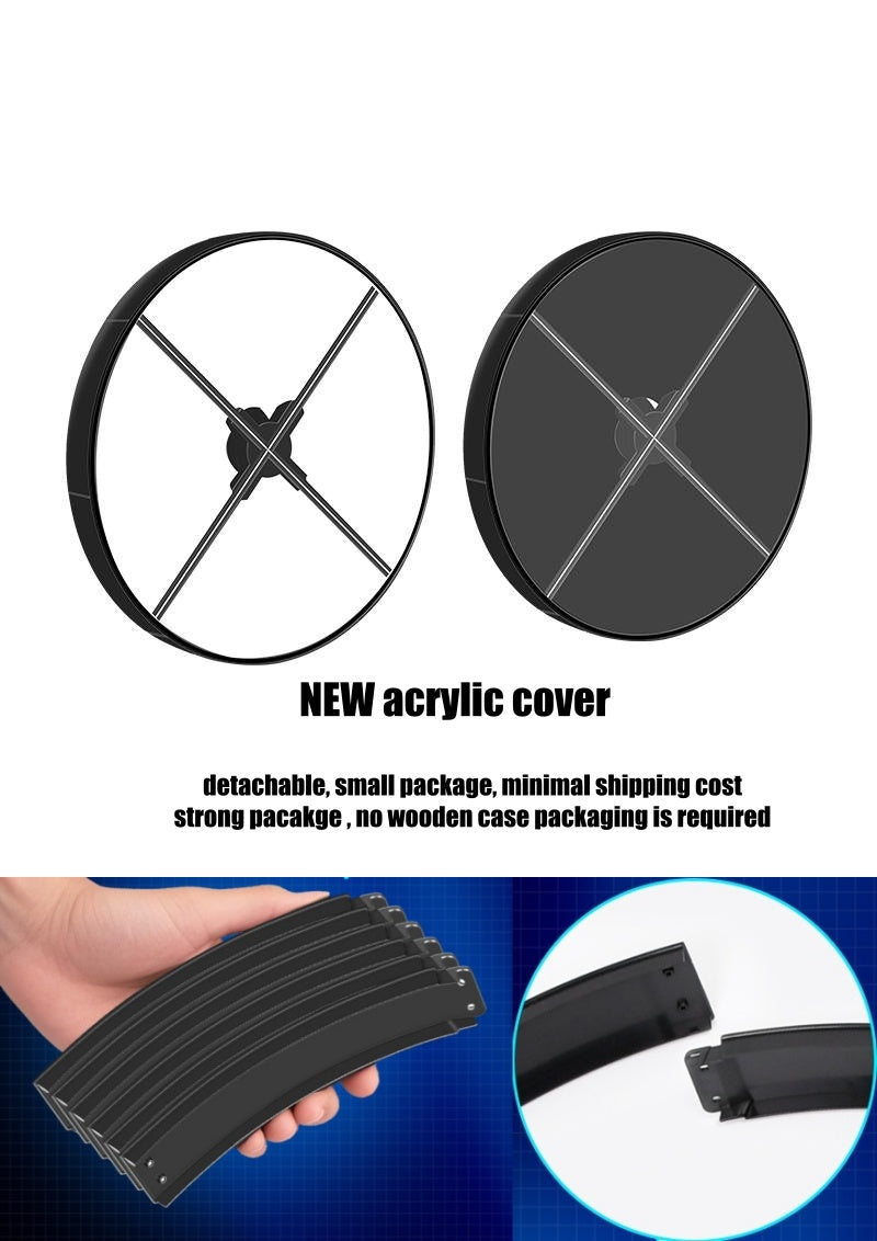 FL-AS Series 52cm to 64cm (20.5–25.2 inch) Medium Size | 3D Hologram Fan LED Display | Flat Fan Asynchronous Control | Hologram Display Fan | Fan Only / Desktop Stand / Transparent Protective Cover / Black Protective Cover | 4 Blades