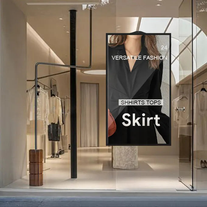 65" Double-Sided High Bright Window LCD Display, 2500nits Front + 700nits Back, Android 2+32G, Non-Touch, Cloud/APP/USB, Hanging/Floor Stand