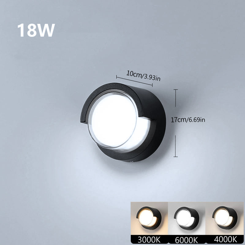 Round Halo Waterproof LED Wall Light – 18W | 3000K / 4000K / 6000K | Black Housing | Up & Down Outdoor Wall Sconce for Porch, Garden, Balcony & Indoor Decoration | Aluminum Housing | IP65 | 2-Pack