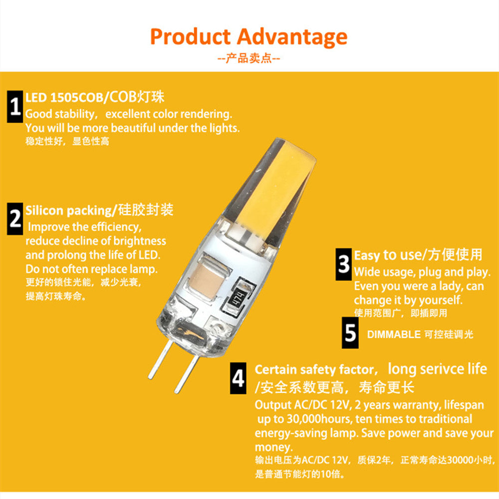 G4 LED Light Bulbs 1.5W Equivalent to 15W AC 110V-120V /200-240V, Bi-pin LED Bulb Silicone G4 LED Bulbs (10-Pack)