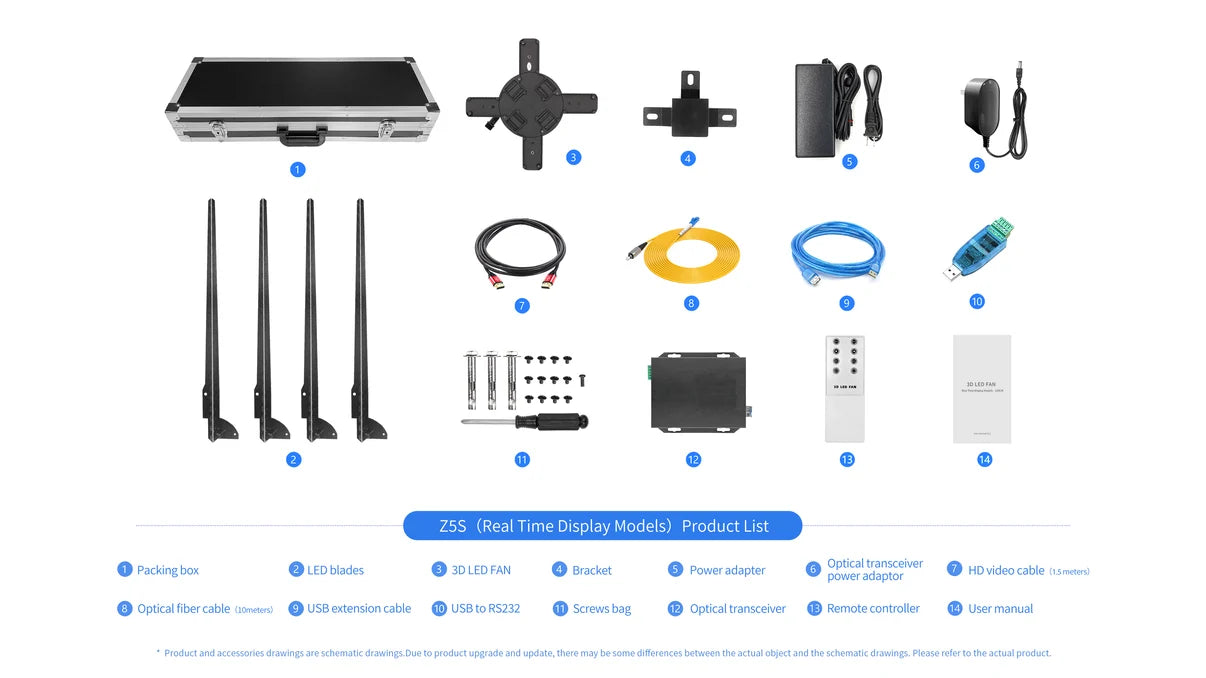 FL-SY Series 65cm to 100cm (25.6–39.4 inch) Medium Size | 3D Hologram Fan LED Display | Flat Fan Synchronous Control | Holographic Advertising Fan | Fan Only / Fan with Tripod Floor Stand / Ceiling Mount | 4 Blades, Power Adapter Included