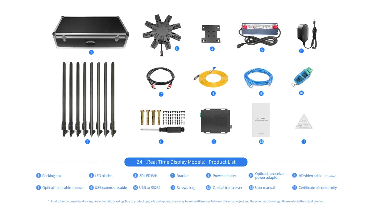 FL-SY Series 150cm to 180cm (59.1–70.9 inch) Large Size | 3D Hologram Fan LED Display | Flat Fan Synchronous Control | LED Hologram Projector | Fan Only / Fan with Dual-Pole Mobile Stand | 8 Blades, Power Adapter Included