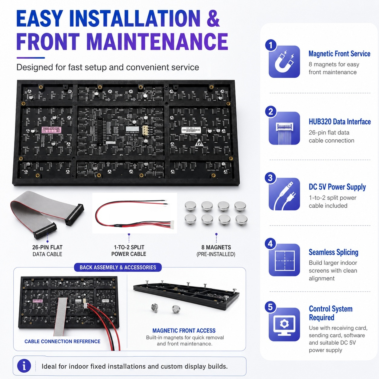 ID-G Series – P1.25 GOB Indoor LED Display Module | 320×160mm | 32,768 Pixels RGB Tile | High-Density Impact-Resistant Panel