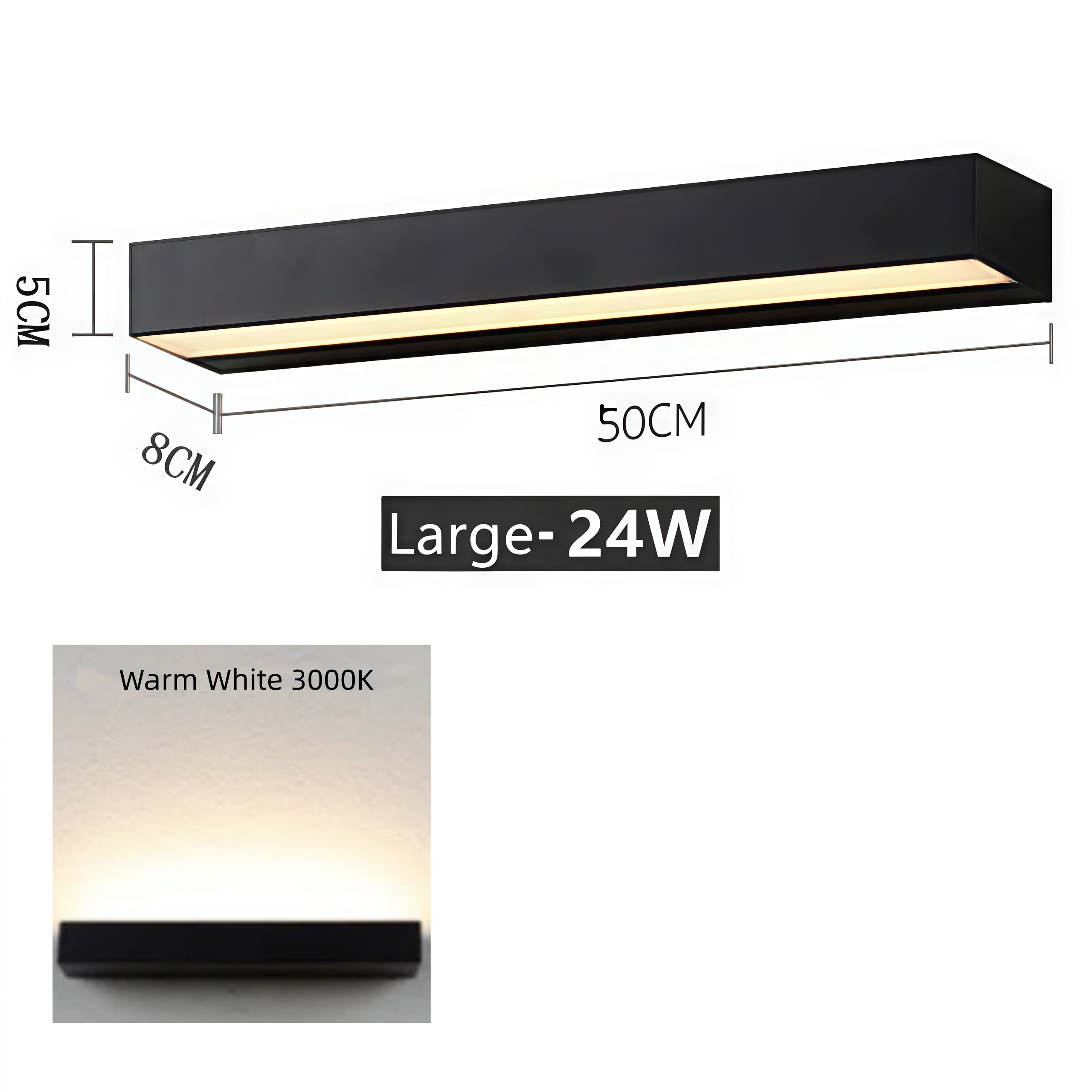 Outdoor LED Wall Light, Long Black Aluminum LED Wall Sconce - 12W / 18W / 28W | 3000K / 6000K | IP65 Waterproof Square Aluminum Wall Lamps
