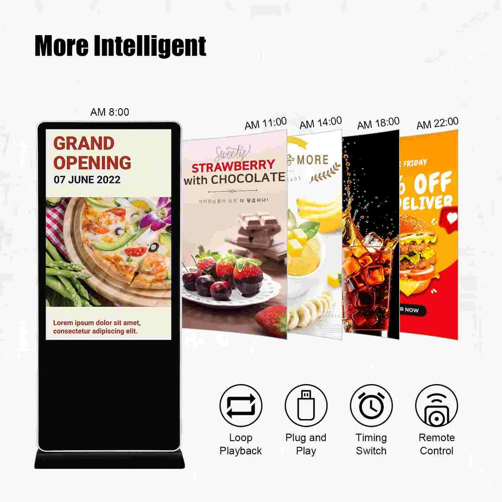 50‘’ Indoor Single-Sided Floor-Standing LCD Advertising Koisk with Wheel Stand | Android RK3568 2GB+16GB | Non-Touch / Infrared / Capacitive Touch | CMS Preinstalled