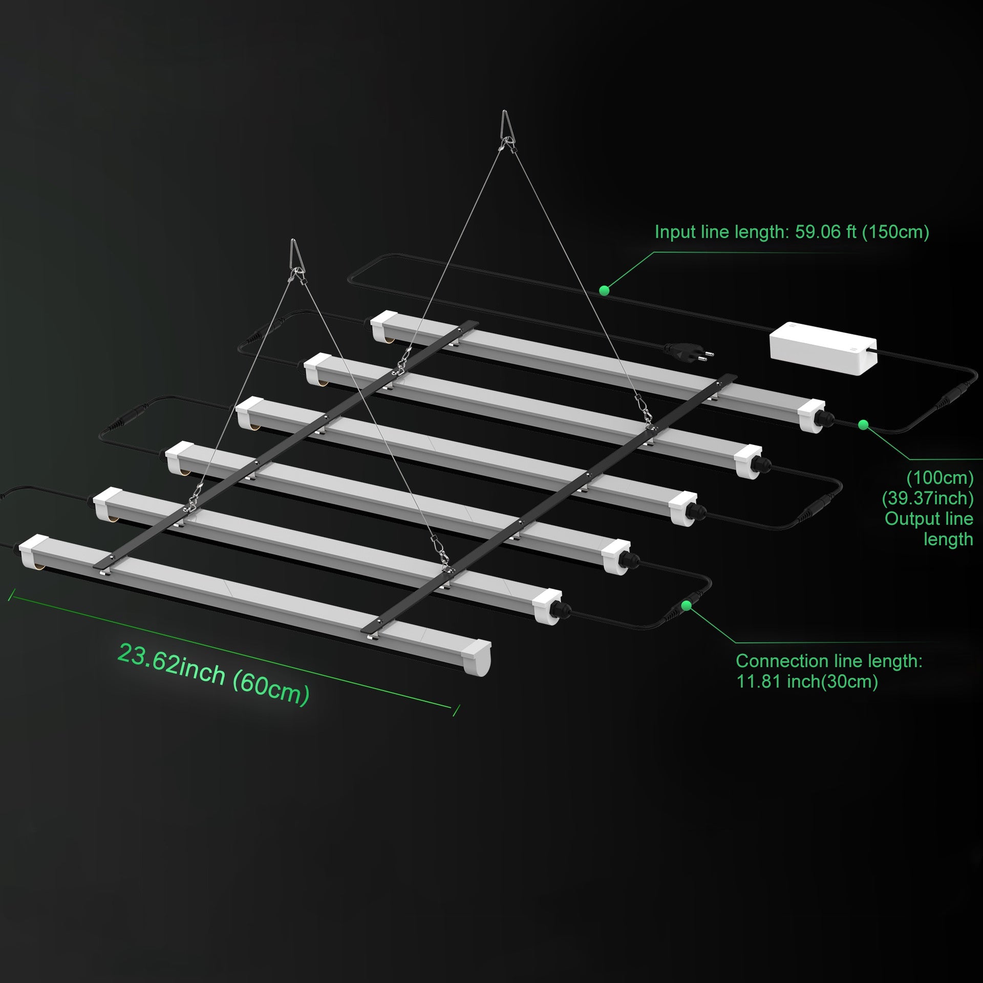 LED Tube Grow Light - 6Pcs | 60cm(2ft) Full Spectrum for Indoor Plants | 65W Dimmable Power Supply | 3000K + 5000K + 660nm + 460nm Spectrum | Selectable Mounting Brackets | Daisy Chain | for Greenhouses Plants | US / EU Plug