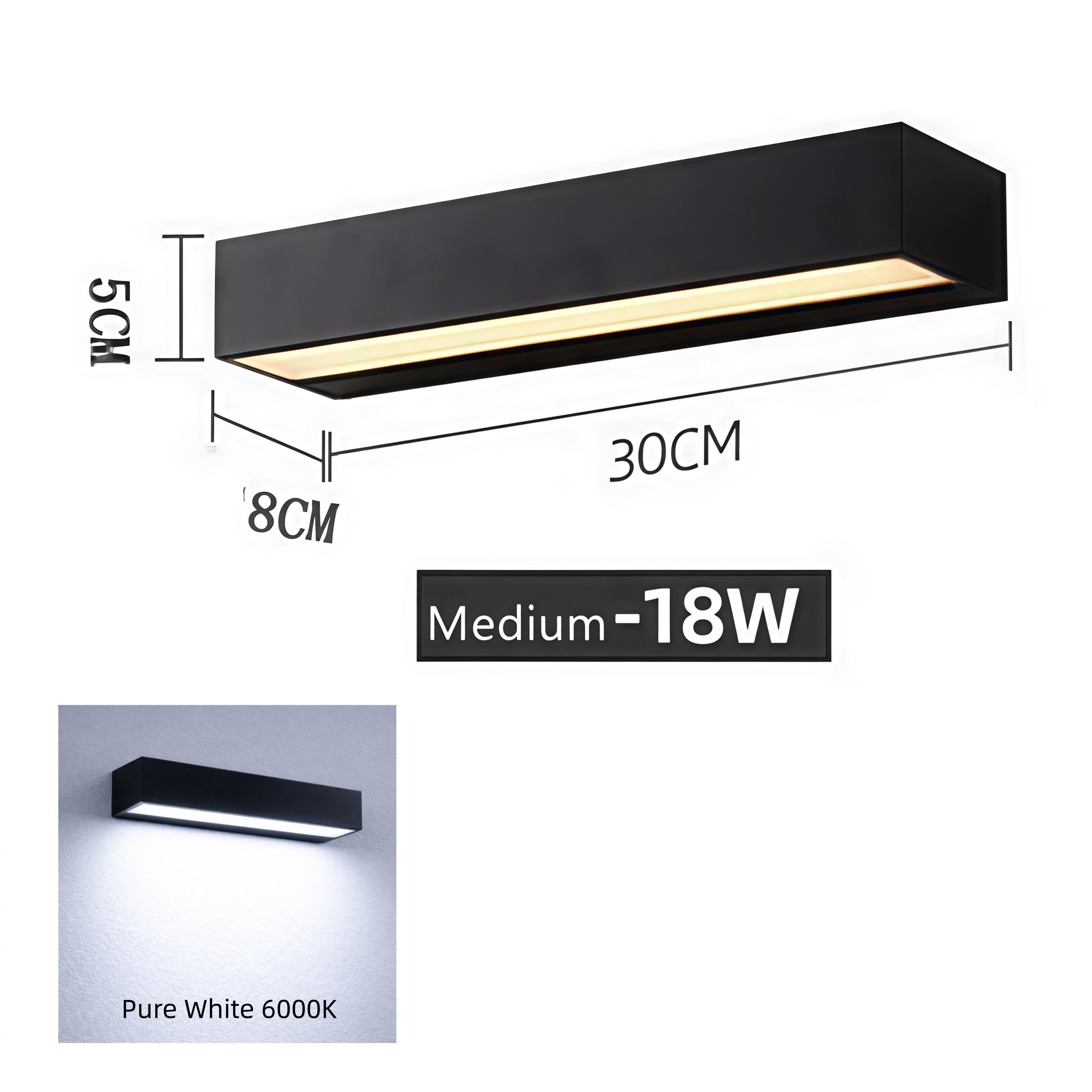 Outdoor LED Wall Light, Long Black Aluminum LED Wall Sconce - 12W / 18W / 28W | 3000K / 6000K | IP65 Waterproof Square Aluminum Wall Lamps