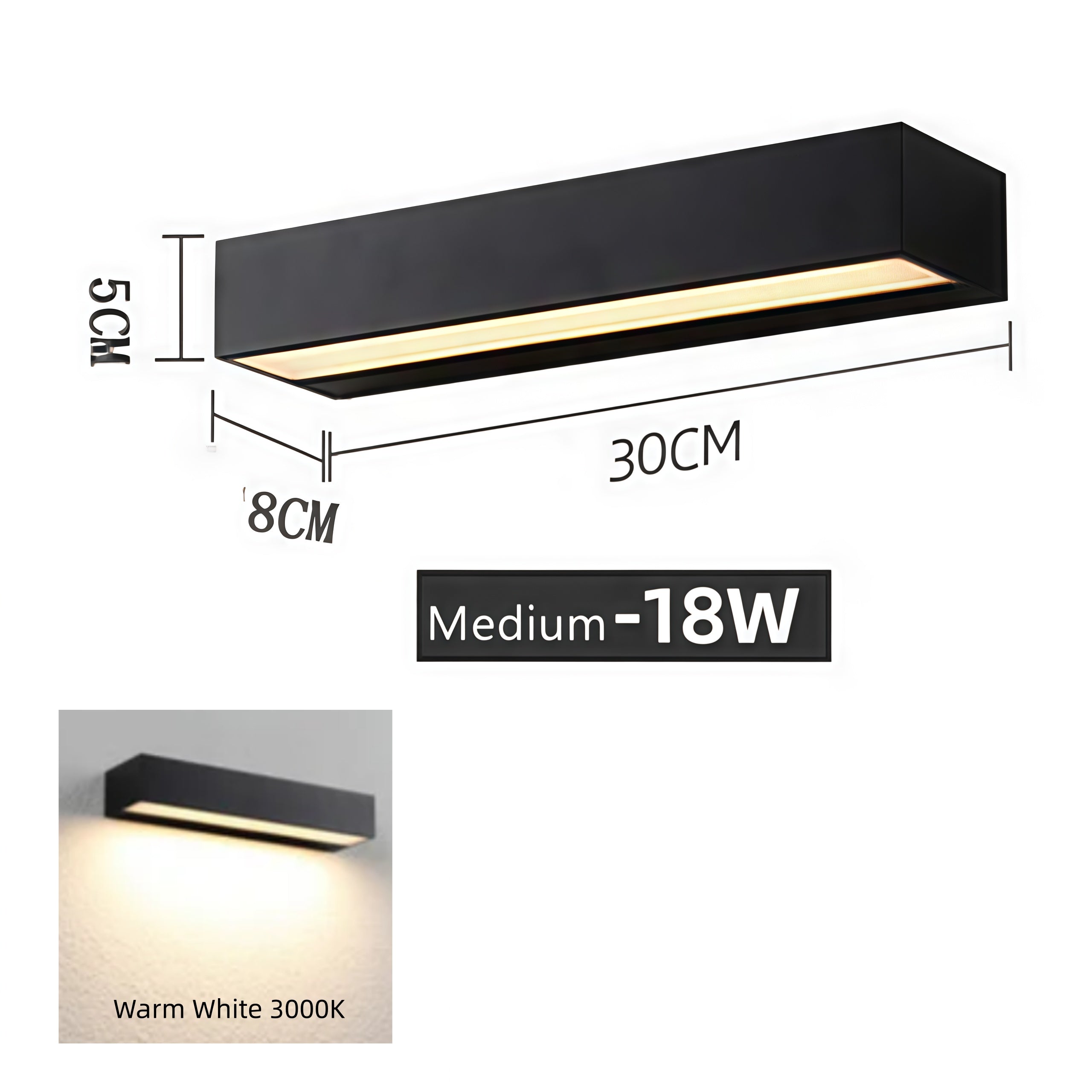 Outdoor LED Wall Light, Long Black Aluminum LED Wall Sconce - 12W / 18W / 28W | 3000K / 6000K | IP65 Waterproof Square Aluminum Wall Lamps