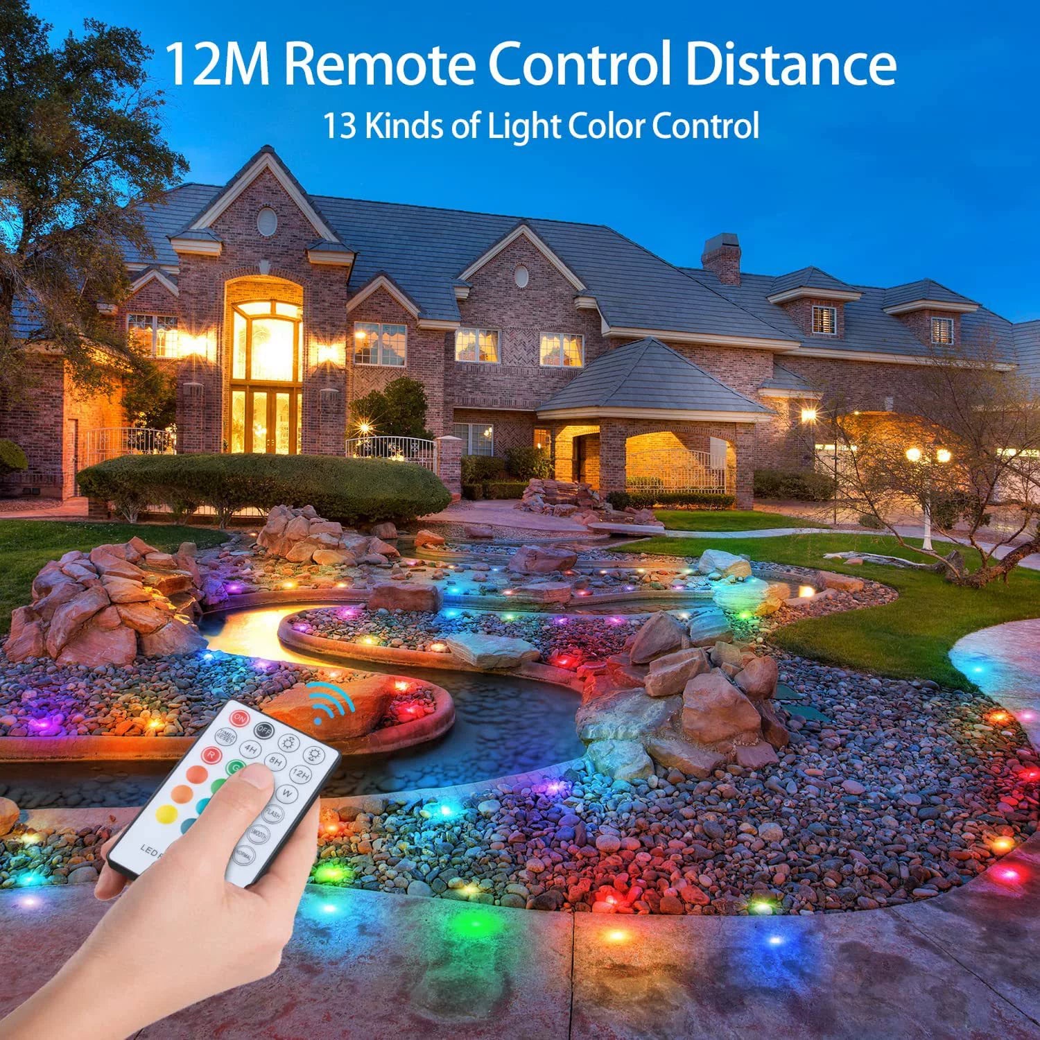 10-Pack RGB Recessed LED Deck Lights – Remote Control | AC100–265V Input with Power Adapter | US / EU / UK / AU Plug Options | IP67 Waterproof Inground Step Lights Kit for Deck, Garden, Yard, Stairs & Pathway Lighting