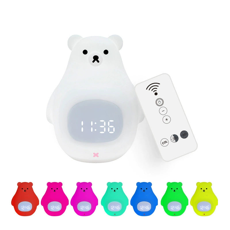 Weiße Bärenuhr und LED-Nachtlicht, wiederaufladbare Kinderzimmerlampe mit Timer für Babys, Mädchen und Jungen