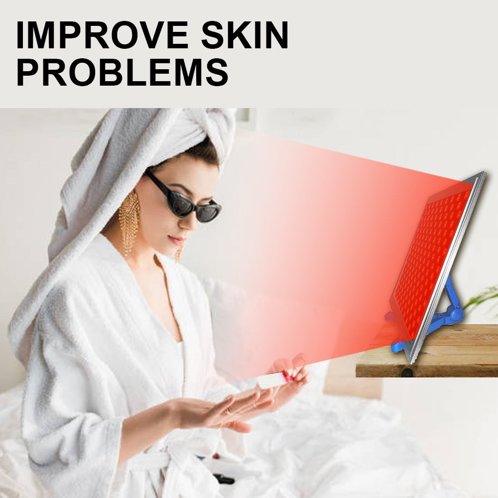 50W Infrared Therapy Lamp – Red Light 655–665nm & IR 850–860nm | Dimmable & Timer | AC100–240V | Aluminum Alloy + PC Cover | for Skin Beauty, Muscle | Blue Stand / Desktop Stand | Included Controller, Protective Goggles | US / EU / UK / AU Plug
