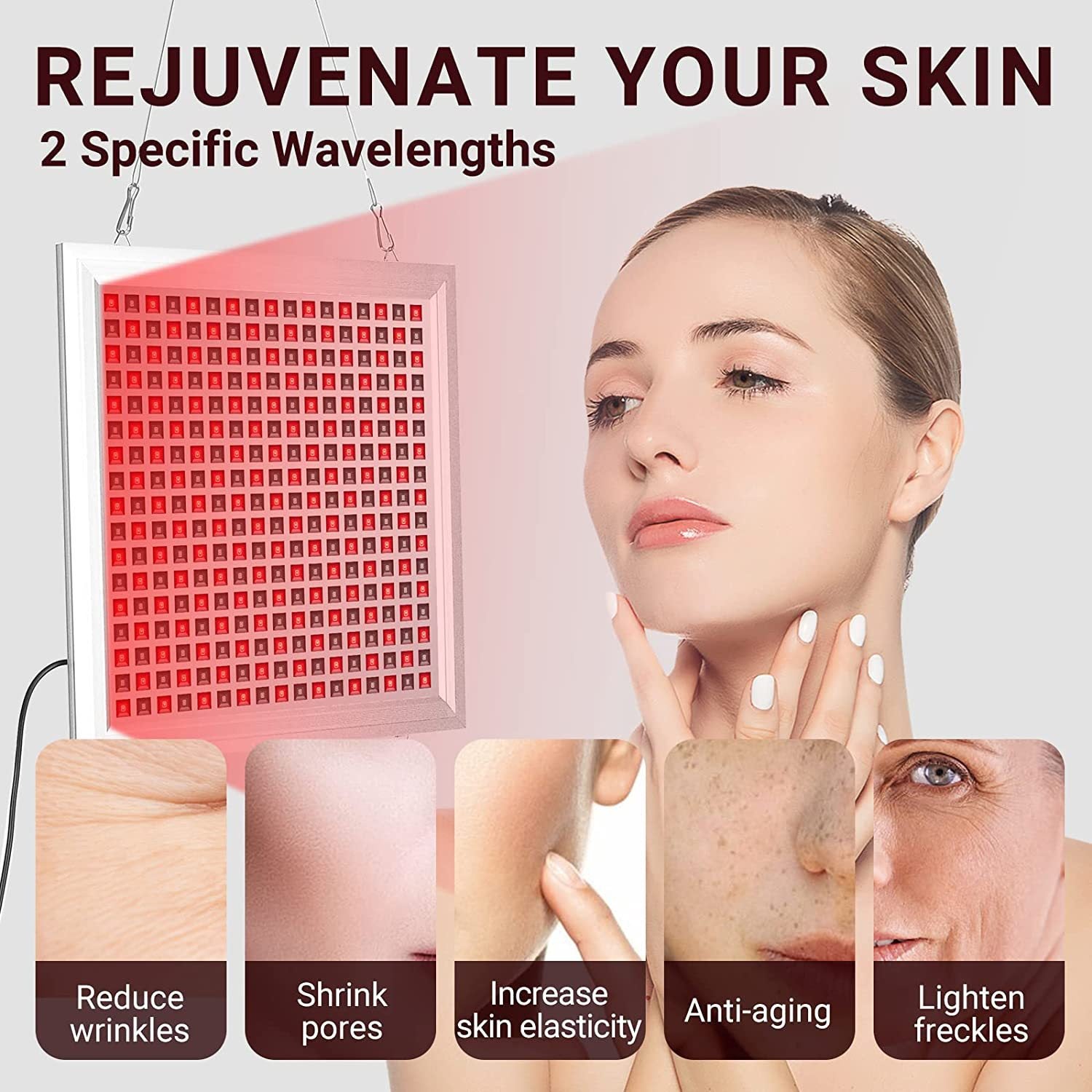50W Infrared Therapy Lamp – Red Light 655–665nm & IR 850–860nm | Dimmable & Timer | AC100–240V | Aluminum Alloy + PC Cover | for Skin Beauty, Muscle | Blue Stand / Desktop Stand | Included Controller, Protective Goggles | US / EU / UK / AU Plug
