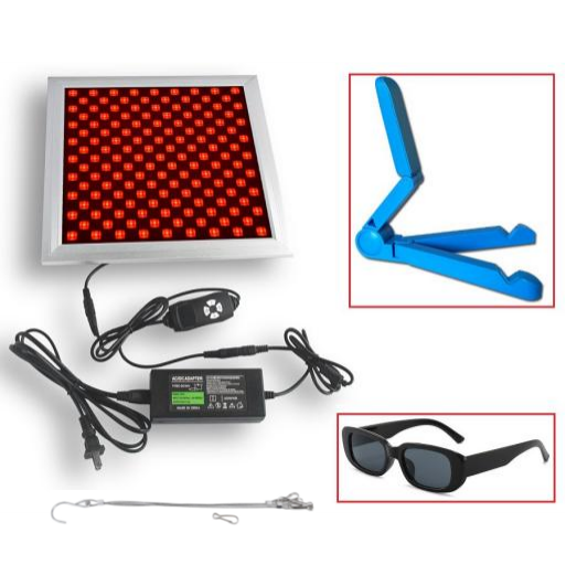 50W Infrared Therapy Lamp – Red Light 655–665nm & IR 850–860nm | Dimmable & Timer | AC100–240V | Aluminum Alloy + PC Cover | for Skin Beauty, Muscle | Blue Stand / Desktop Stand | Included Controller, Protective Goggles | US / EU / UK / AU Plug