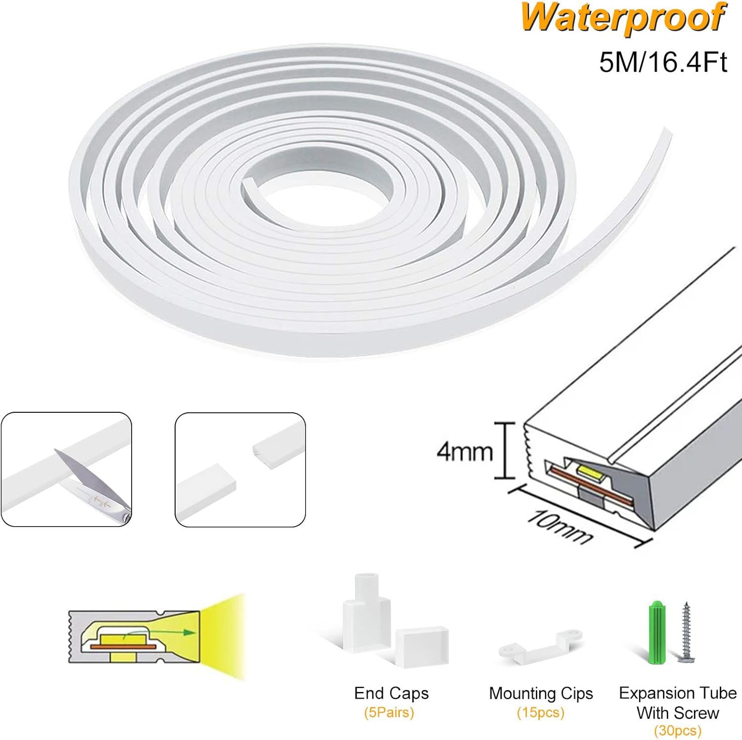Neon Light Housing – S0410 Side Edge Lighting | 4x10mm Silicone LED Channel System | IP67 Waterproof | 5mm PCB Width | 164FT/50M