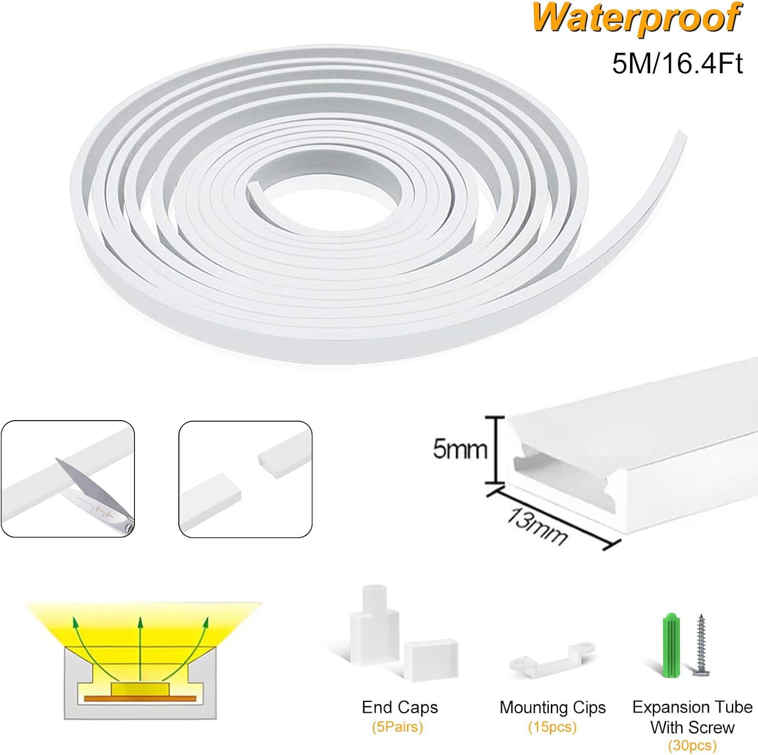 Neon Light Housing – S0513 | 5x13mm Silicone LED Channel System | IP67 Waterproof | 10mm PCB Width | 164FT/50M