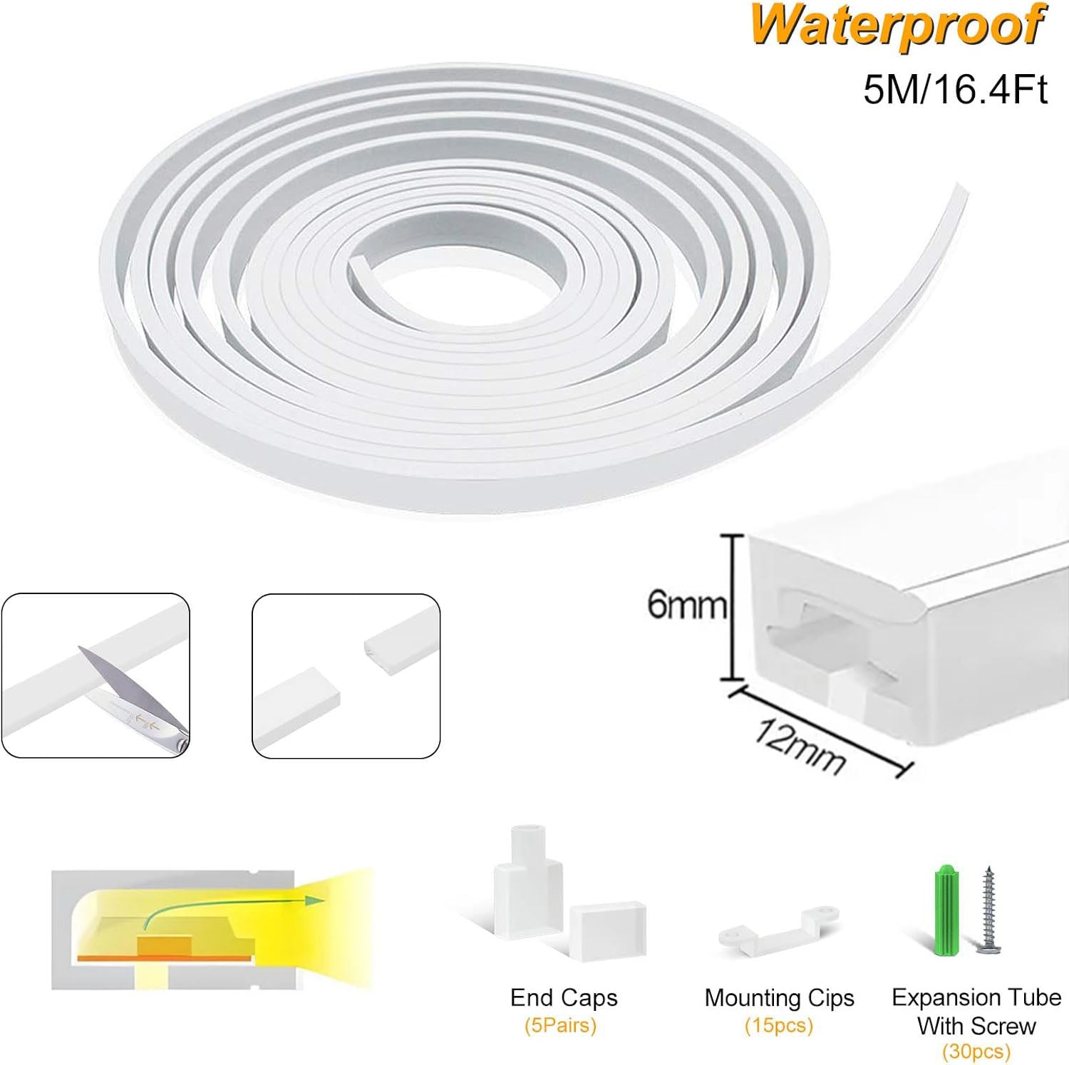 Neon Light Housing – S0612 Side Edge Lighting | 6x12mm Silicone LED Channel System | IP67 Waterproof | 8mm PCB Width | 164FT/50M