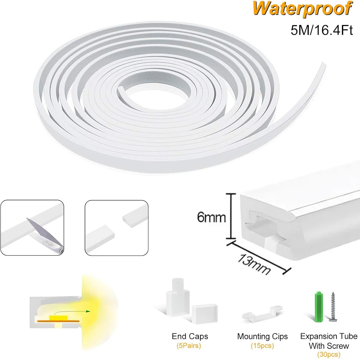 Neon Light Housing – S0613 Side Edge Lighting | 6x13mm Silicone LED Channel System | IP67 Waterproof | 8mm PCB Width | 164FT/50M