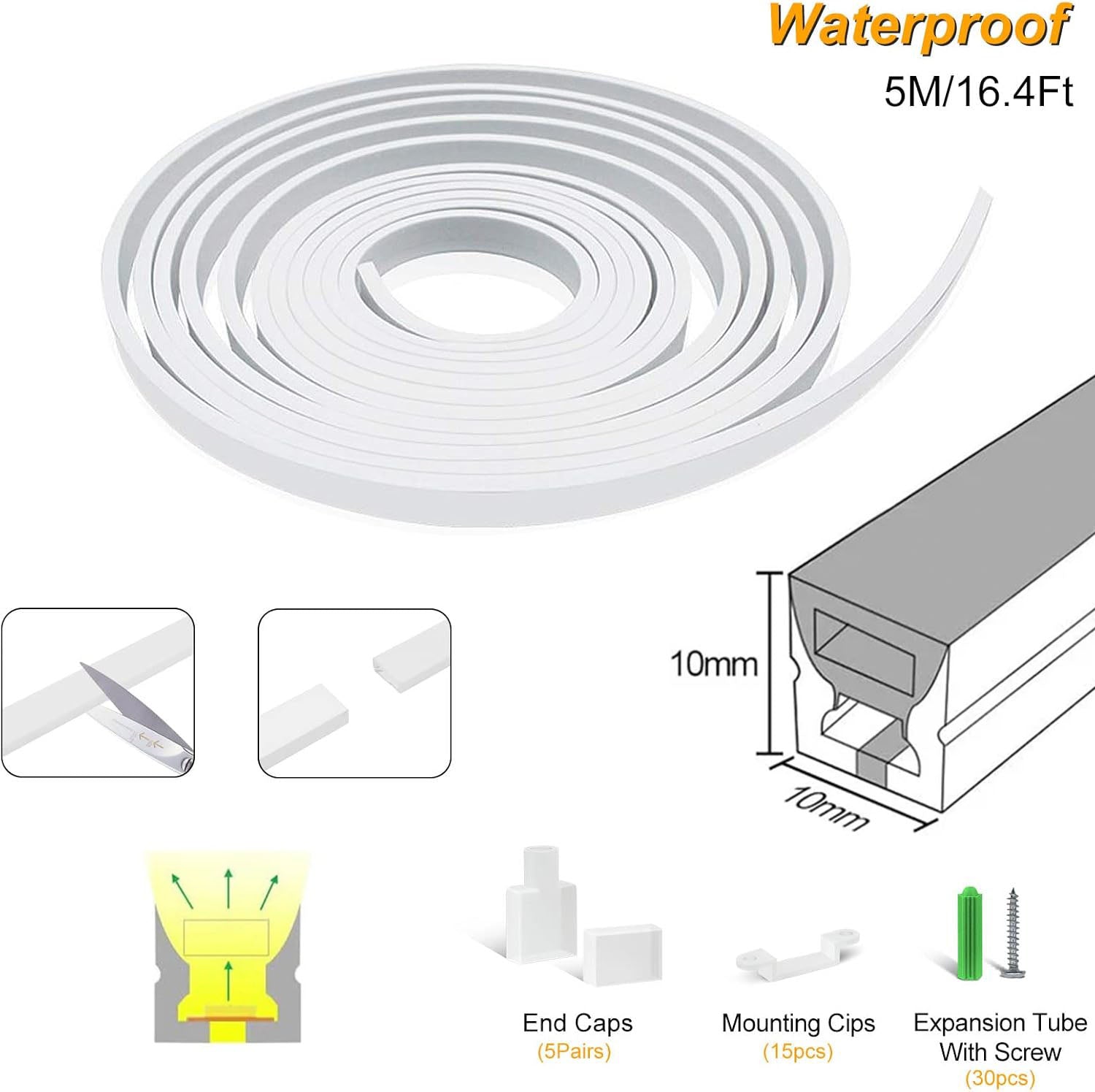 Neon Light Housing – S1010 | 10x10mm Silicone LED Channel System | IP67 Waterproof | 6mm PCB Width | 164FT/50M