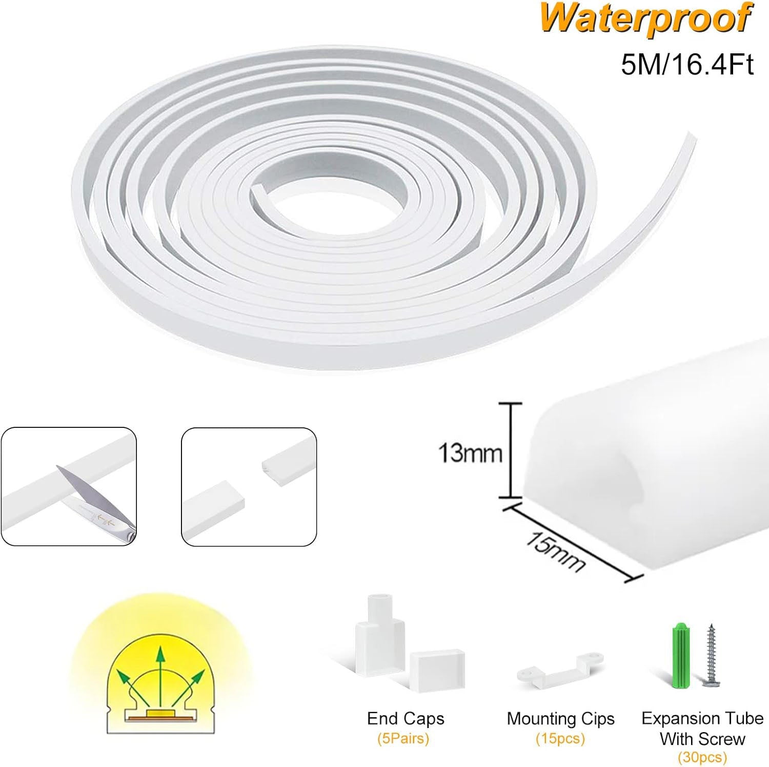 Neon Light Housing – S1315 | 13x15mm Silicone LED Channel System | IP67 Waterproof | 10mm PCB Width | 164FT/50M