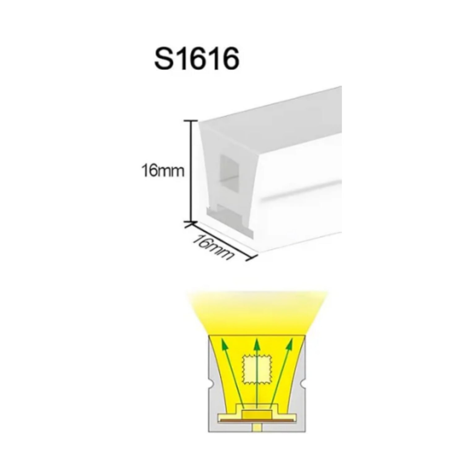 Neon Light Housing – S1616 | 16x16mm Silicone LED Channel System | IP67 Waterproof | 12mm PCB Width | 164FT/50M