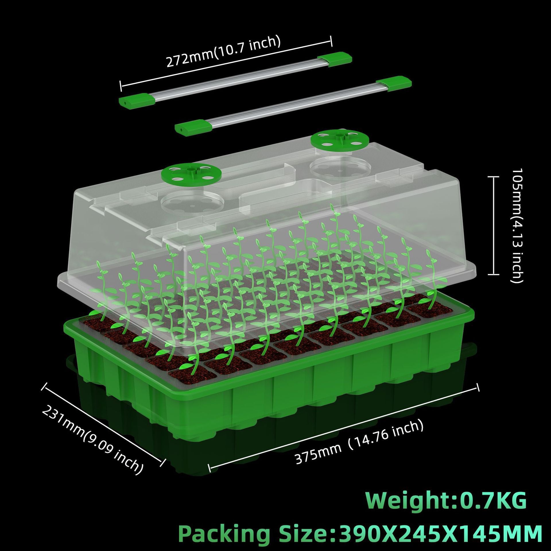 Seed Starter Tray with LED Grow Lights - 40-Cell | Adjustable Brightness and Timer | White & Blue Light / Red & Blue Light | Full Spectrum LEDs | USB Plug | for Indoor Plant Growing | 1 / 2 Pack