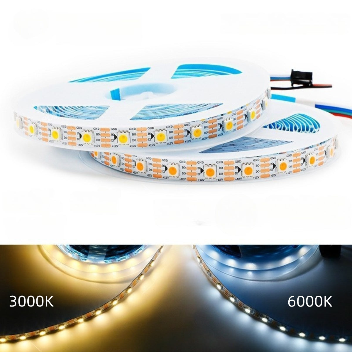 DC12V WS2815 Single Color IC LED Strip Light - Warm White 3000K | 10mm PCB | SMD5050 Individually Addressable | Breakpoint Resume | 30/60/74/96 LEDs/M | White PCB | IP00 / IP65 / IP67 | for Party, Decoration, Home DIY Lighting Projects | 5/50M