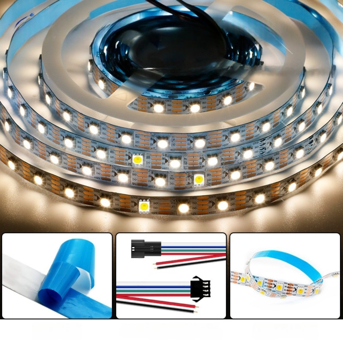 DC12V WS2815 Single Color IC LED Strip Light - Warm White 3000K | 10mm PCB | SMD5050 Individually Addressable | Breakpoint Resume | 30/60/74/96 LEDs/M | White PCB | IP00 / IP65 / IP67 | for Party, Decoration, Home DIY Lighting Projects | 5/50M