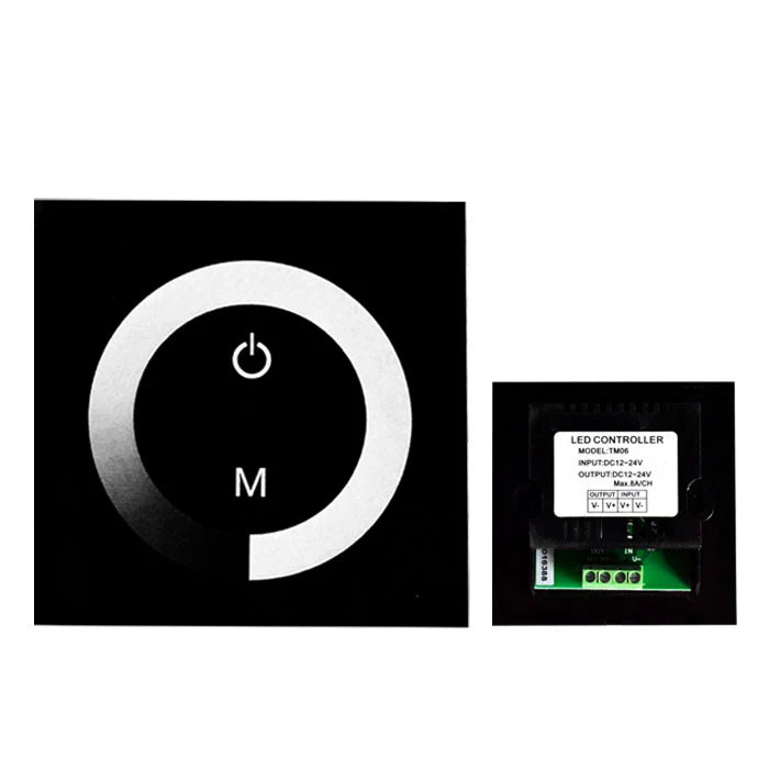 Panneau mural à variateur tactile pour bande LED monochrome – 12 V-24 V CC | Contrôleur de variateur tactile à anneau de couleur TM06 | Pour bandes LED