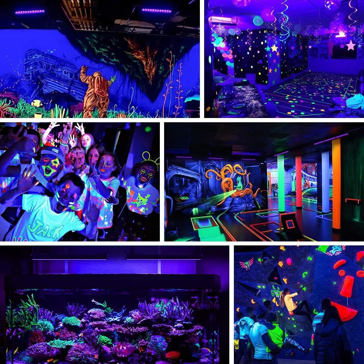 2 Pack Black Lights - 60W 395-400nm AC85-265V Upgraded LED Flood Light with Switch, Waterproof IP66 for Glow Party, Stage Lighting, Aquarium, Glow in The Dark, Body Paint, Fluorescent Poster, Neon Glow