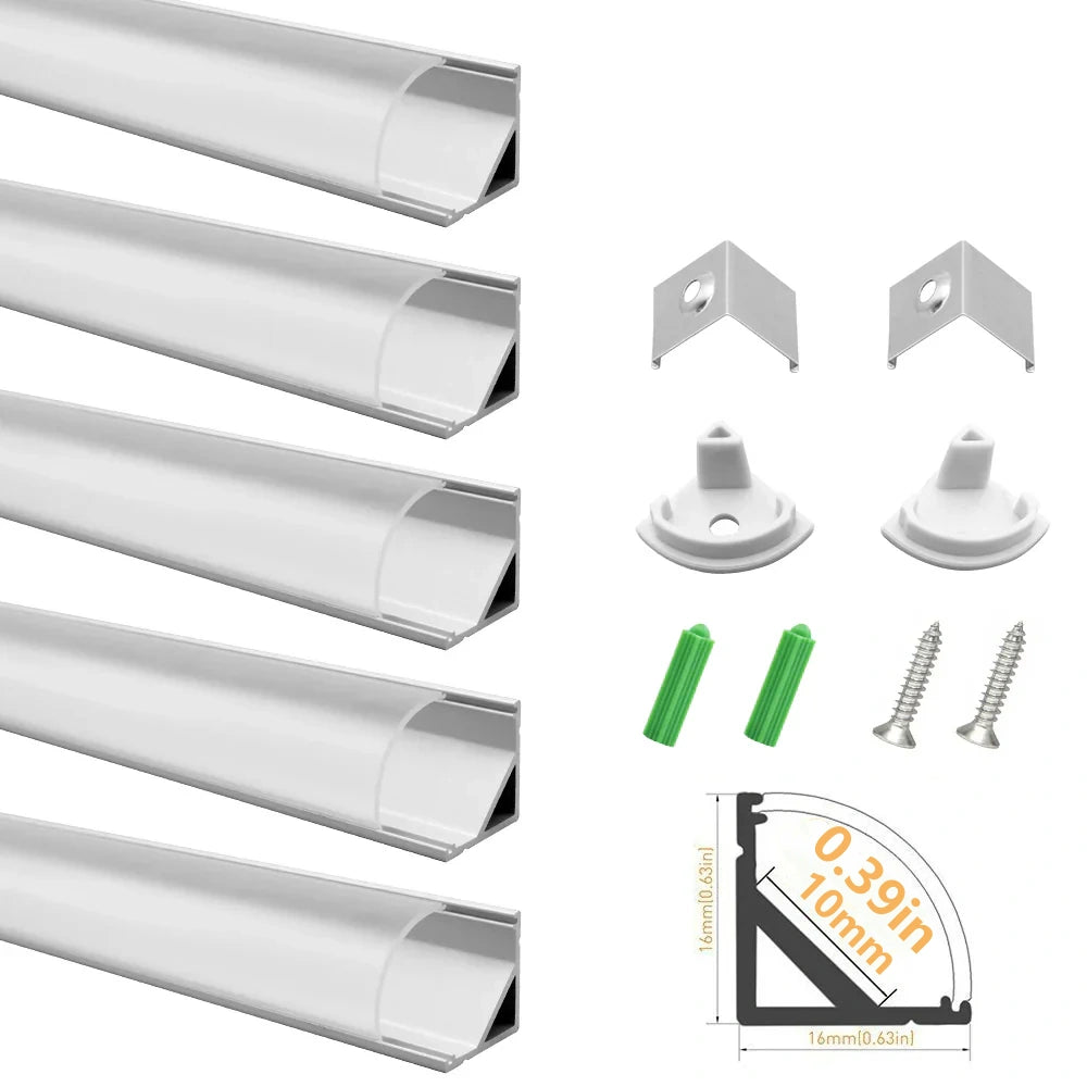 Profilé LED en V V02-B – 12 mm | Argenté / Noir | Cache blanc laiteux | Avec accessoires d'installation | Profilé aluminium standard – 1 m / 2 m / 3 m | Paquet de 50 / 100