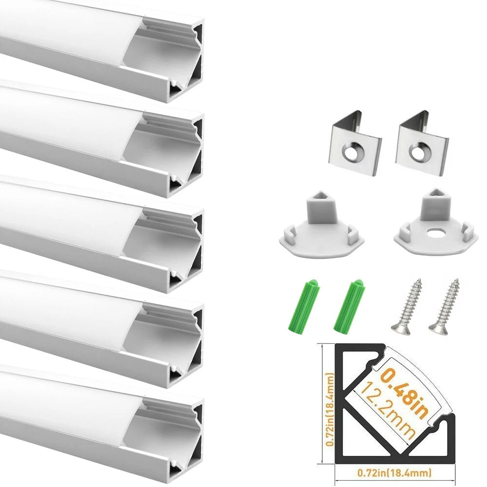 V-förmiger LED-Kanal V03-A – 12 mm | Silber / Schwarz | Milchweiße Abdeckung | Mit Installationszubehör | – Standard-Aluminiumprofil – 1 m / 2 m / 3 m | 50er-/100er-Pack