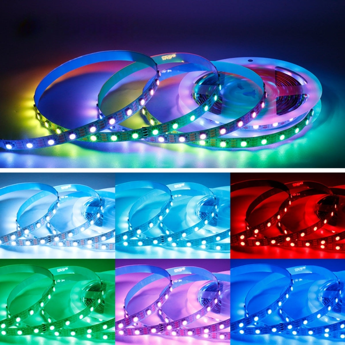 DC5V WS2812b RGBIC LED Strip Light - 10mm PCB | SMD5050 Individually Addressable | 30 / 60 / 96LEDs/M | White PCB | IP00 / IP65 / IP67 | Flowing Multicolor LED Strip for Party, Decoration, Home DIY Lighting Projects | 5/50M