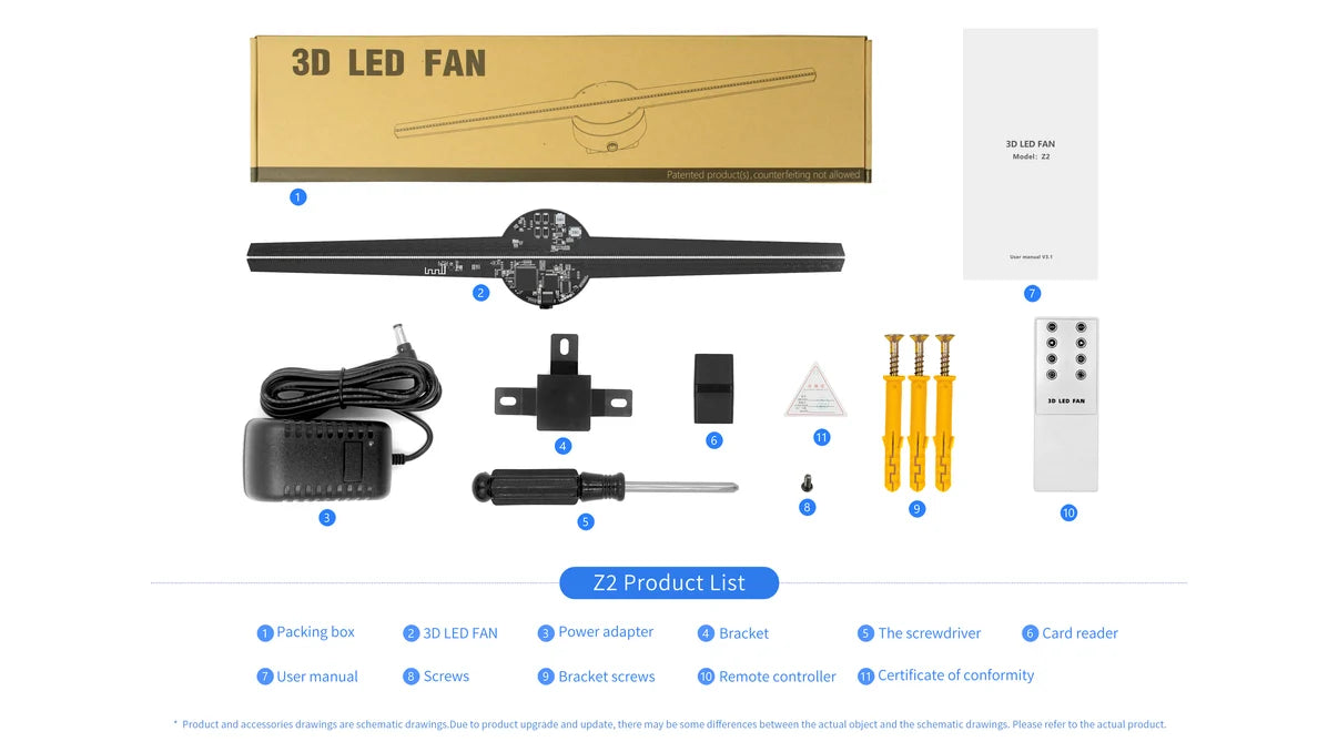 FL-CL Series 42cm (16.5 inch) Small Size | 3D Hologram Fan LED Display | Flat Fan Cloud Control (AS) | LED Hologram Projector | 2-Pack Fans with Outdoor Double-Sided Mounting Bracket | 2 Blades