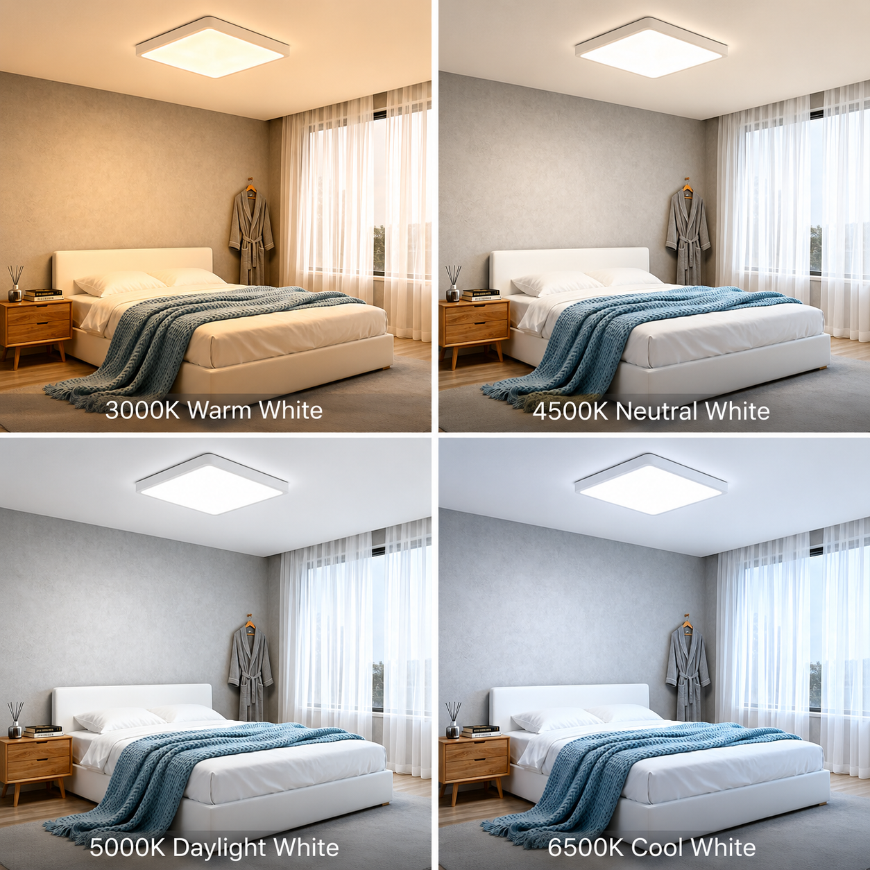 Plafonnier LED carré 12 pouces – 24 W – Blanc – 3000 K / 4500 K / 5000 K / 6500 K – Plafonnier encastré – Stock local (États-Unis, Royaume-Uni et Allemagne)