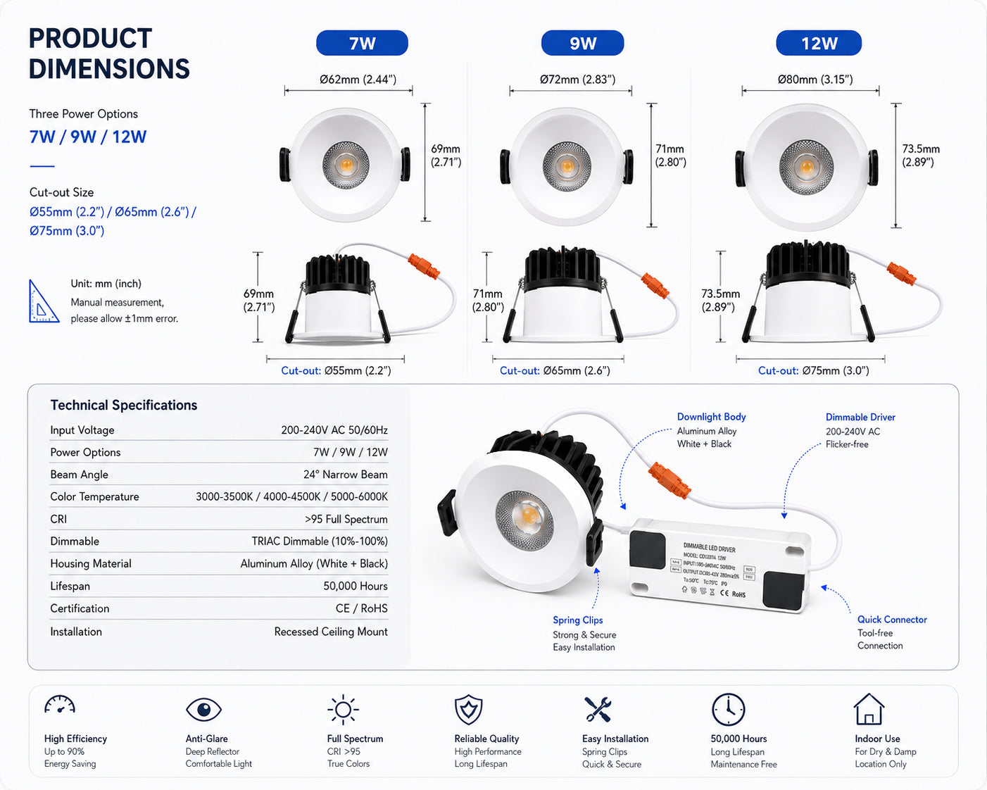 Lot de 4 plafonniers LED à intensité variable, 3 pouces, finition dorée, 5 W (équivalent halogène 40 W), CRI80