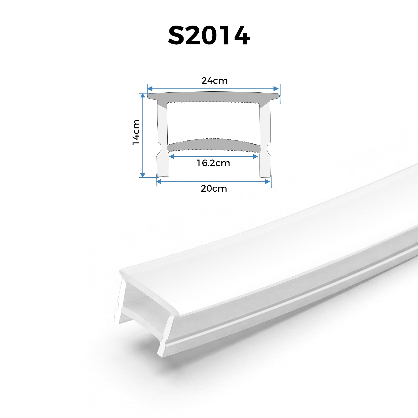 20×14mm Quick Install Neon Light Housing – S2014 Mounting Edge / White Edge Silicone Cover | Max Strip Width ≤16 mm | Silicone LED Channel System | for Cabinet Lighting, Display Lighting & Architectural Accent Lighting | 164FT/50M